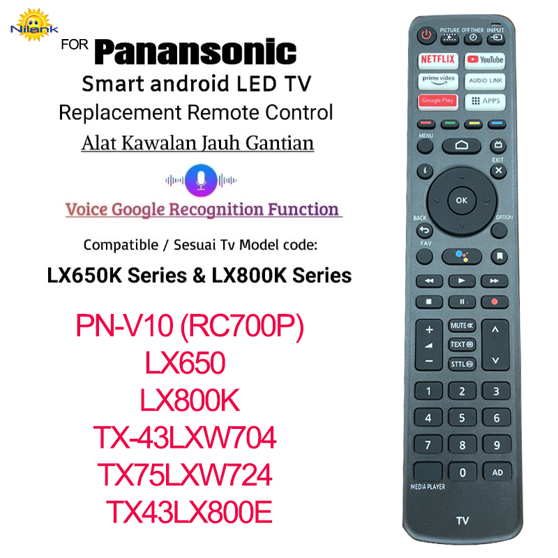 [Nilank]  remote รีโมททีวี รีโมท TV Android Smart Panasonic คำสั่งเสียง PN-V10 RC700P LX650 LX800K TX-43LXW704 TX75LXW724 TX43LX800E