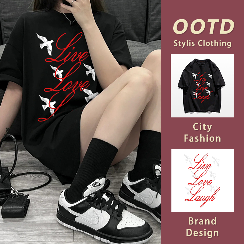 เสื้อยืดแขนสั้น ลายสกรีนตัวอักษรสีแดง แนววินเทจ YG166