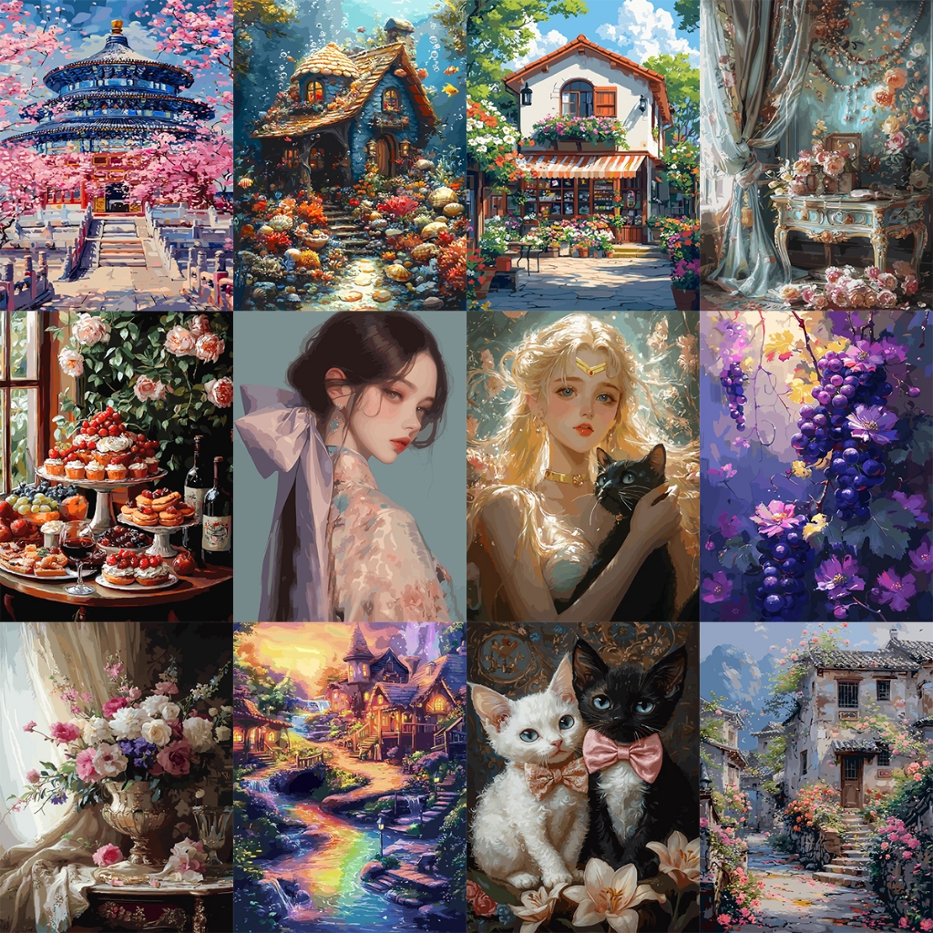 ลอยไป ภาพวาดผ้าใบโดยหมายเลข ระบายสีตามตัวเลข ตกแต่งผนัง