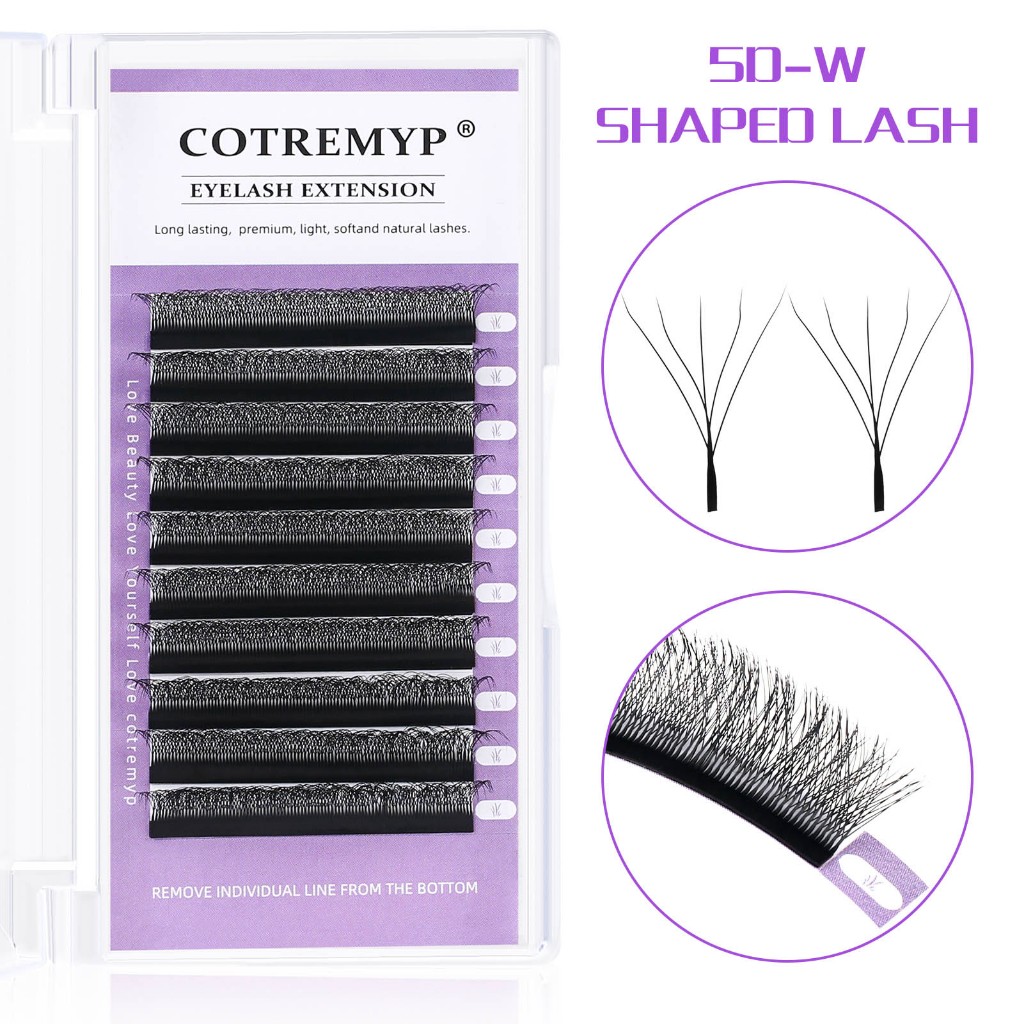 Cotremyp ขนตาปลอม 0.07D 8 9 10 11 12 13 14 มม. W Shape Easy พัดลมขนตานุ่ม