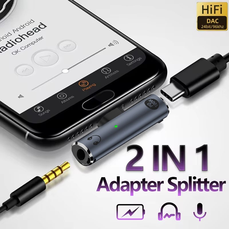 Ankndo USB Type C ถึง 3.5 มม.หูฟังและอะแดปเตอร์ชาร์จ 100W Fast Charging Splitter พร้อมแจ็คเสียง Aux สําหรับ Samsung Galaxy S24 23 Ultra