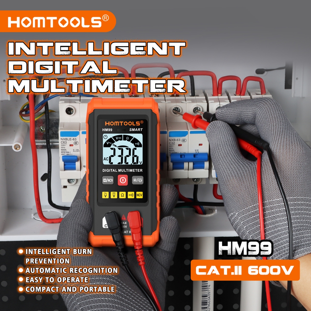 Homtools HM99 มัลติมิเตอร์แบบดิจิตอล AC/DC 600V 4000 นับมัลติมิเตอร์อัจฉริยะป้องกันการเผาเลือดสูง / การตรวจจับแรงดันไฟฟ้า AC แบบไม่สัมผัส / ปิดเครื่องอัตโนมัติ / ไฟแบ็คไลท์หน้าจอ