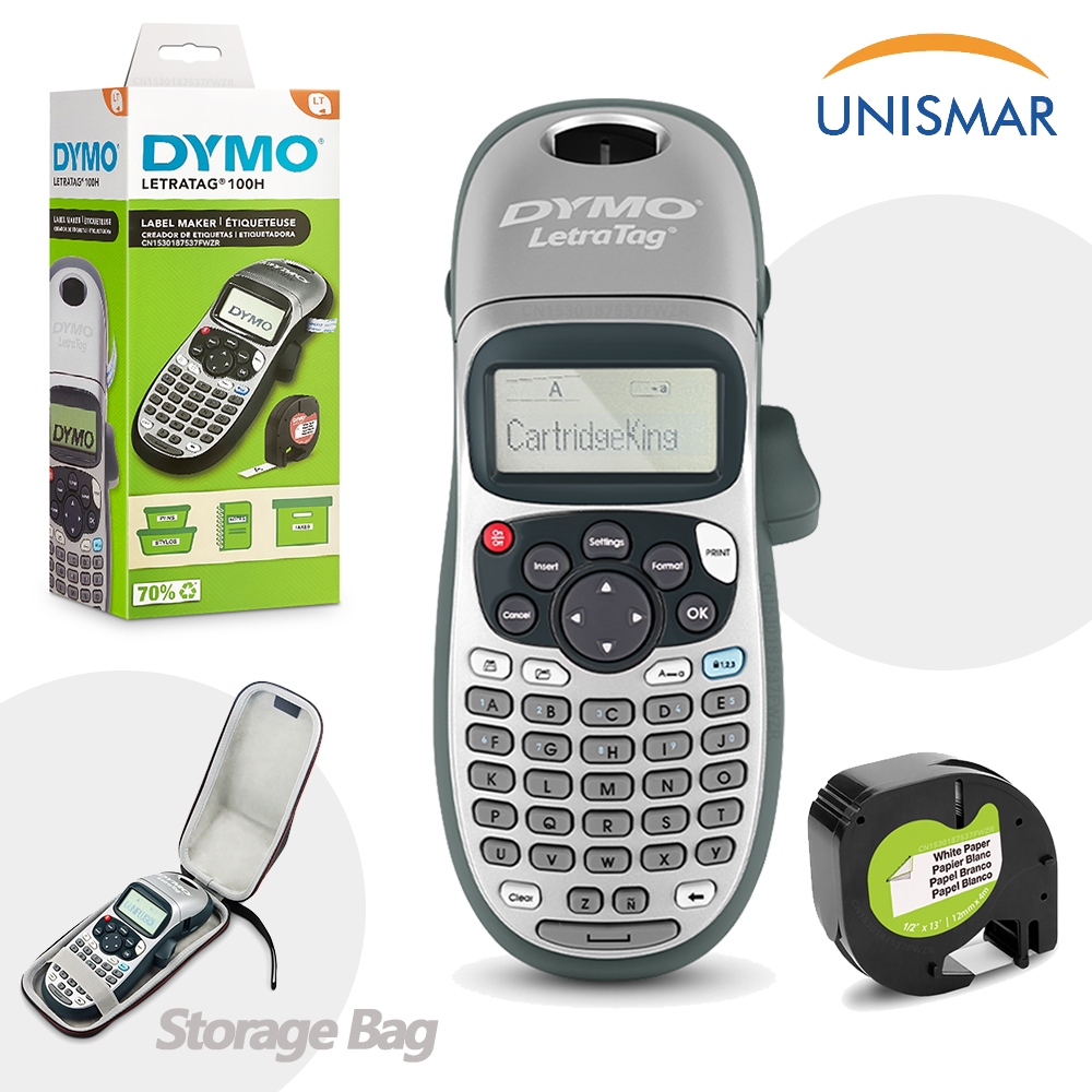 Dymo LetraTag LT-100H เครื่องตีฉลาก ABC Keyborad มือถือ Labeller เครื่องพิมพ์ฉลากความร้อนหรือ 912091205 เทปฉลากพลาสติก 12 มม.หรือป้องกันกรณีสําหรับ Home & Office