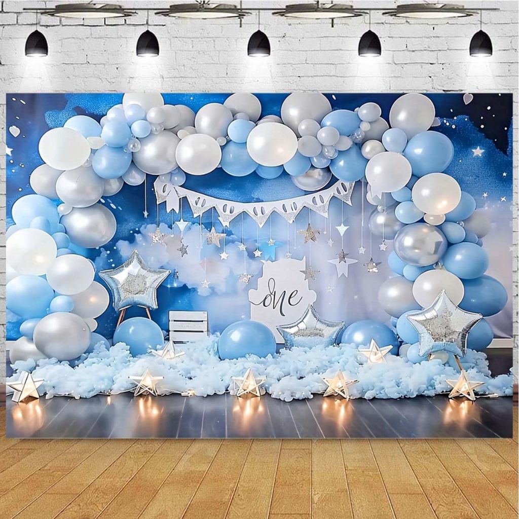 5x3ft Happy 1st Birthday Photography ฉากหลังวันเกิดครั้งแรก 1 ปีวันเกิด Party หวาน One Wonderland บอลลูน Clouds พื้นหลังเค้ก Smash Photo Prop