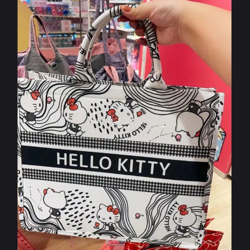 ผ้าใบ Hello Kitty Y2k กระเป๋าถือ Sanrio My Melody การ์ตูนเก็บกระเป๋า Kuromi พิมพ์น่ารักขนาดใหญ่ความจุ Tote กระเป๋าผู้หญิง