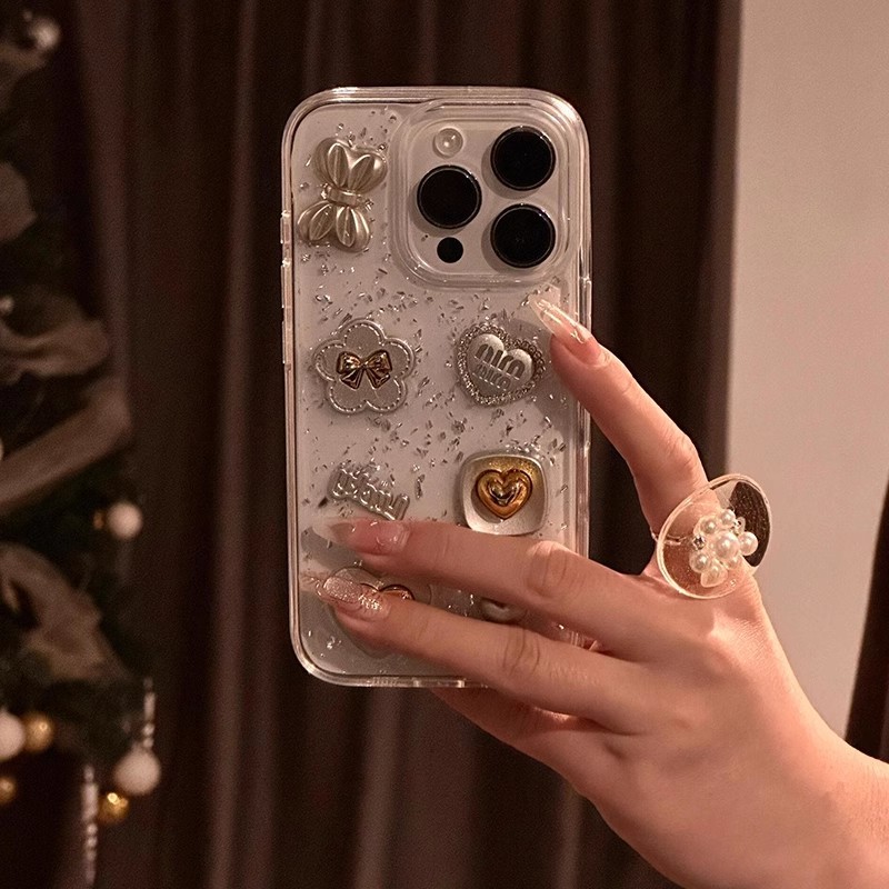 หรูหรา INS 3D ชุบหัวใจ Bowknot Glitter เคสโทรศัพท์ใสสําหรับ Iphone 11 15 14 16 Pro Max 13 Promax สีดํา Bling เลื่อมกันกระแทกฮาร์ดปกหลัง