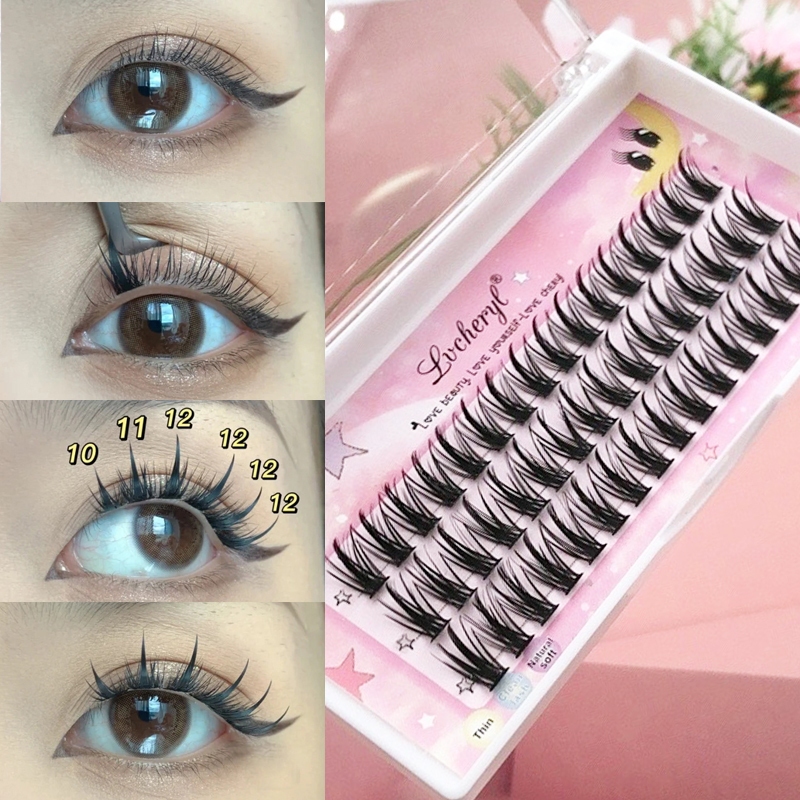 Lvcheryl Segmented ขนตาปลอมดูธรรมชาติ Sunflower Eyelash Extension กาวสไตล์ใหม่ Cat Eyes Eyelashes พร้อมกาวขนตาเจ้าสาวอ่อนโยน