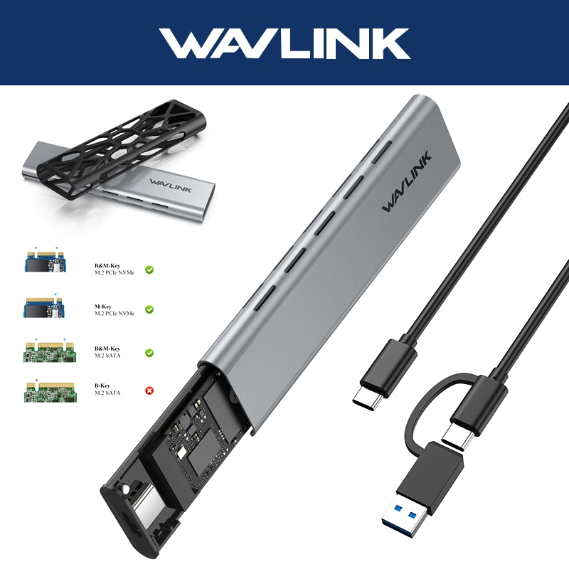 Wavlink 10Gbps USB M.2 NVMe SATA SSD Enclosure สูงสุด 8TB USB 3.1 Gen 2 ถึง NVMe PCI-E และ SATA SSD 