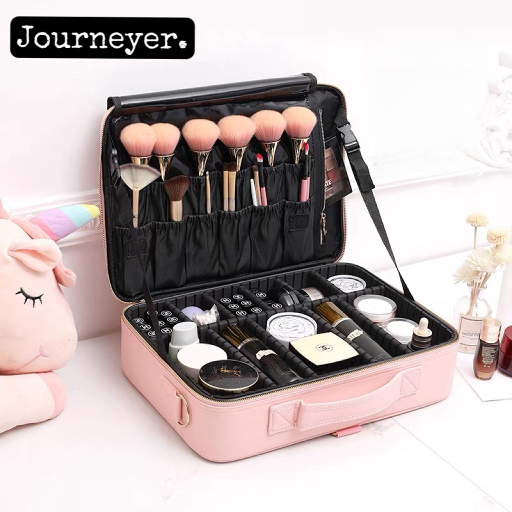 Journeyer กล่องแต่งหน้าแบบพกพาสไตล์เกาหลีกล่องแต่งหน้าหลายชั้นกล่องแต่งหน้าความจุขนาดใหญ่
