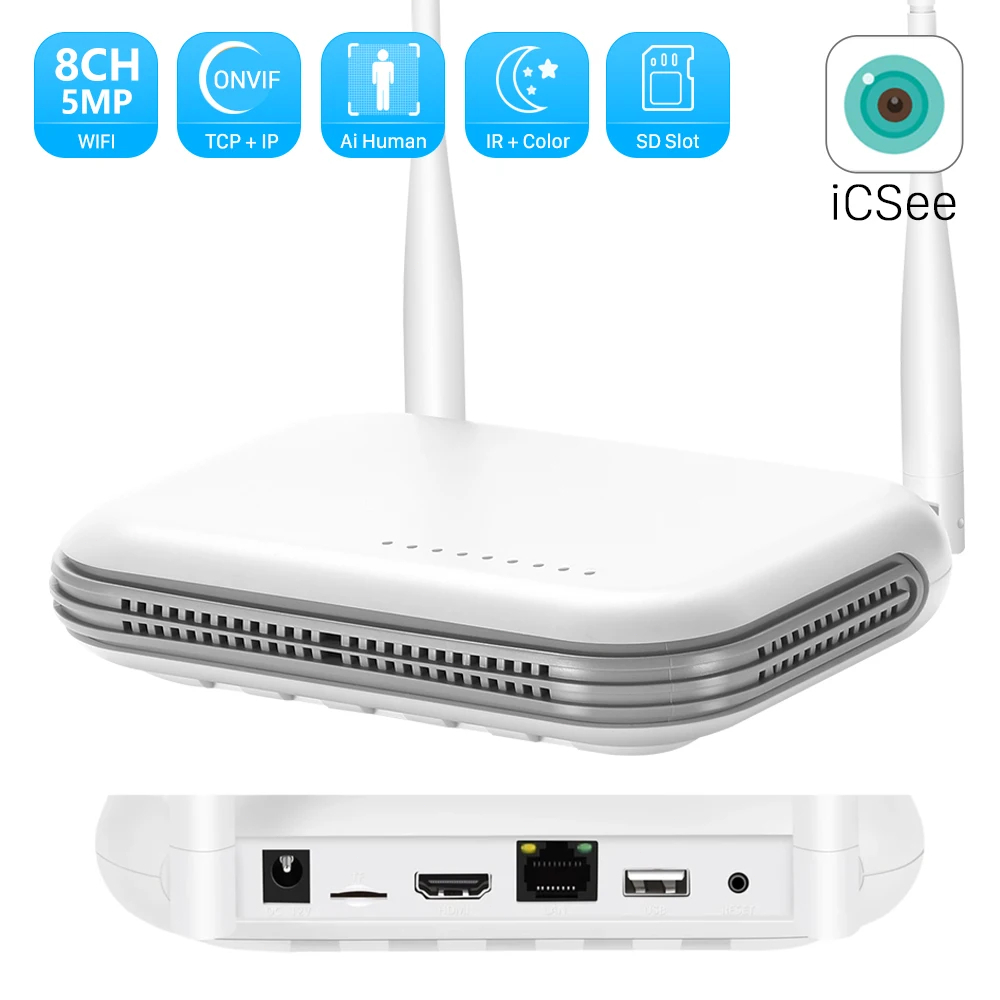 Mini WiFi NVR 8CH 3MP 4CH 5MP H.265 Onvif Wireless Network Video Recorder รองรับ Face Detection Emai