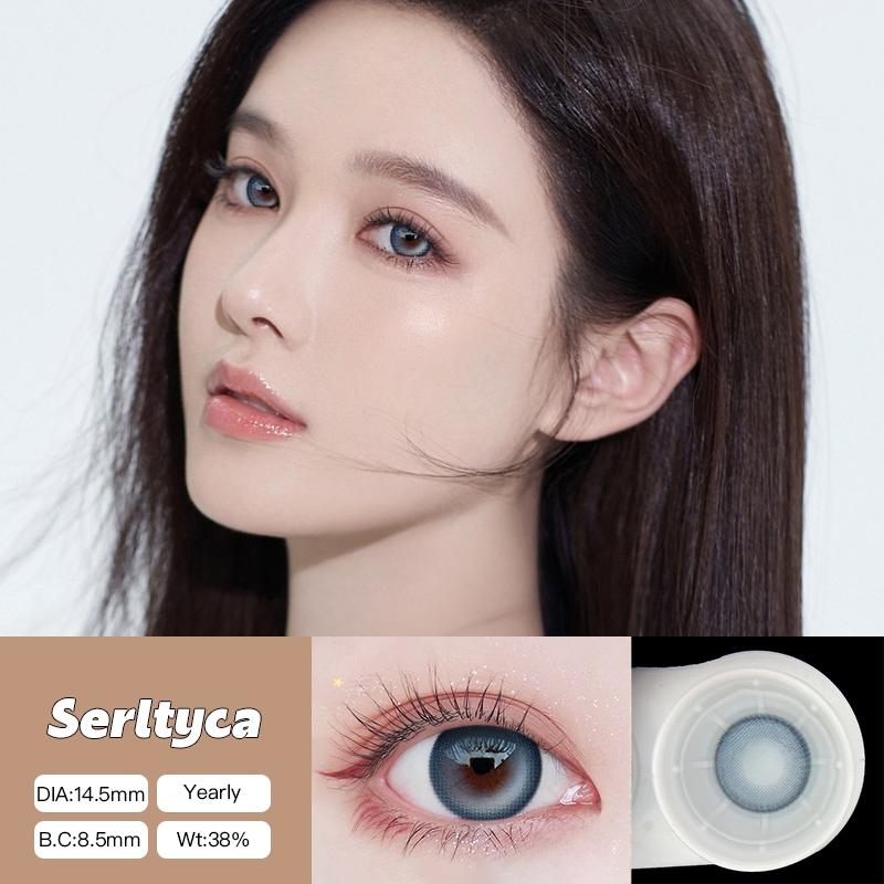 O2girl (COD) 2 ชิ้น Power(0 ~-8.00) สีเทาคอนแทคเลนส์สี Violet Natural Soft Eye เลนส์รายปีใช้ 14.2-14