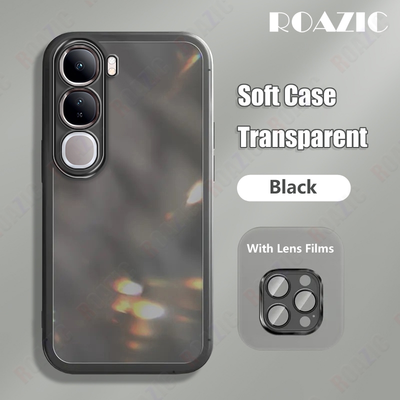 พร้อมฟิล์มเลนส์เคสโทรศัพท์สําหรับvivo Y200 5Gโปร่งใสปกหลังชุบใสนุ่มTPUปลอกกันกระแทกSMY01