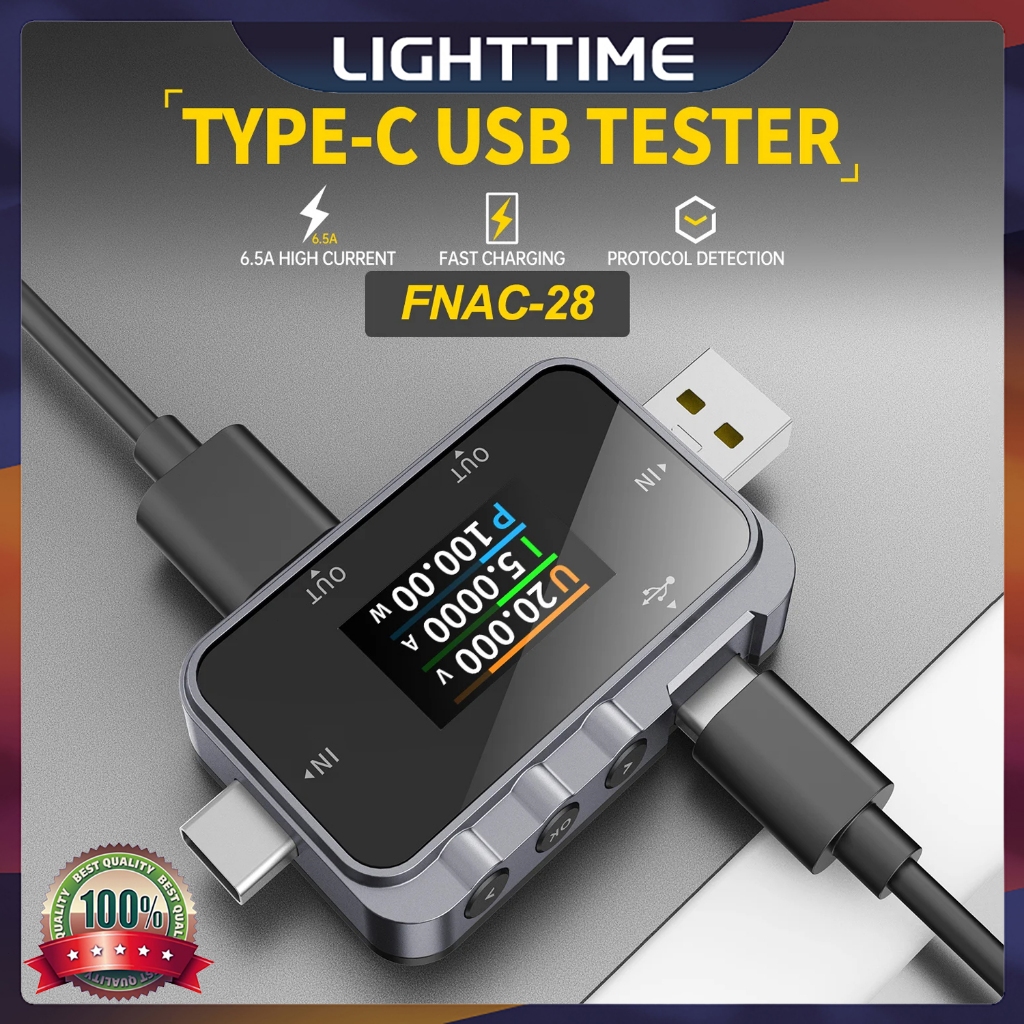 Fnac-28 Type-C USB Tester 6.5A โวลต์มิเตอร์แบบดิจิตอลแอมป์มิเตอร์ Power Bank Charger วัดความจุ Meter การตรวจจับโวลต์มิเตอร์
