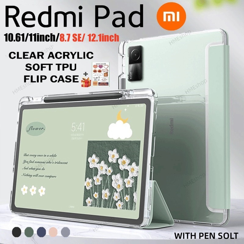 เคสโทรศัพท์มือถือ อะคริลิค TPU นิ่ม แบบใส ฝาพับ พร้อมช่องใส่ปากกา สําหรับ Redmi Pad SE 11 นิ้ว 2024 Redmi Pad Pro 12.1 นิ้ว