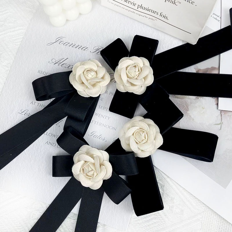 ประณีต Retro Camellia ดอกไม้ Bowknot เข็มกลัดเสื้อผ้า Neckline Bow เข็มกลัด Accessoriese