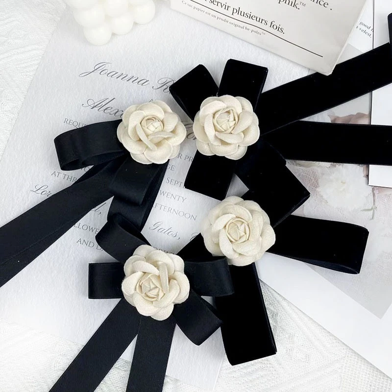 ประณีต Retro Camellia ดอกไม้ Bowknot เข็มกลัดเสื้อผ้า Neckline Bow เข็มกลัด Accessoriese