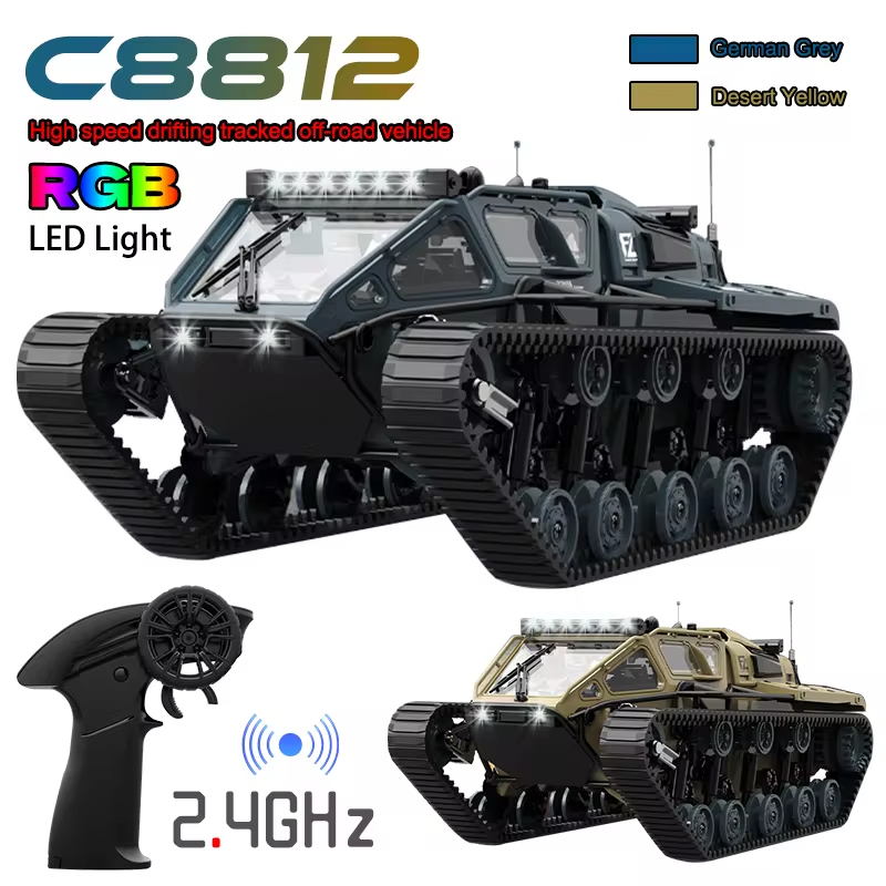 Jjrc C8812 2.4G Full Scale Tracked Tank RC รถ 360 องศาหมุน Drift รีโมทคอนโทรล Off-Road รถสําหรับของข