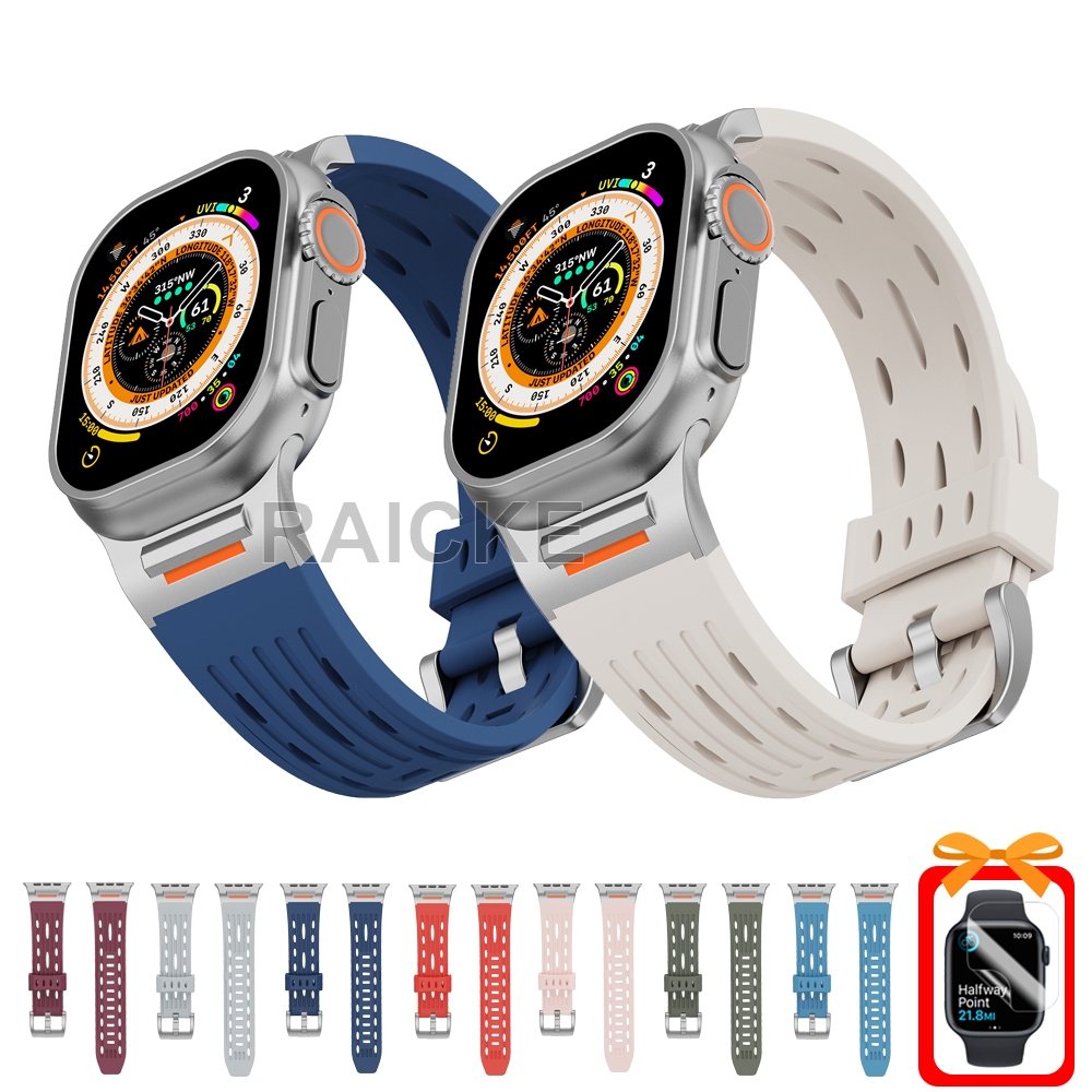 สร้อยข้อมือสายรัดซิลิโคนสําหรับ iWatch Series 11/10/9/8/7/6/5/4/3/SE/Ultra 2 46mm 45mm 41mm 49mm 44mm 40mm 42mm 38mm