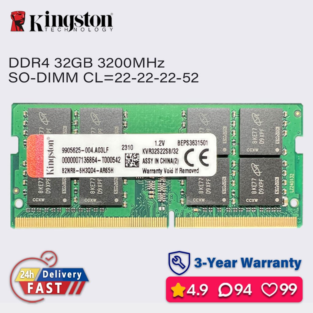 Kingston 32gb 3200mhz ddr4 ram แล็ปท็อป sodimm หน่วยความจํา pc4 25600S