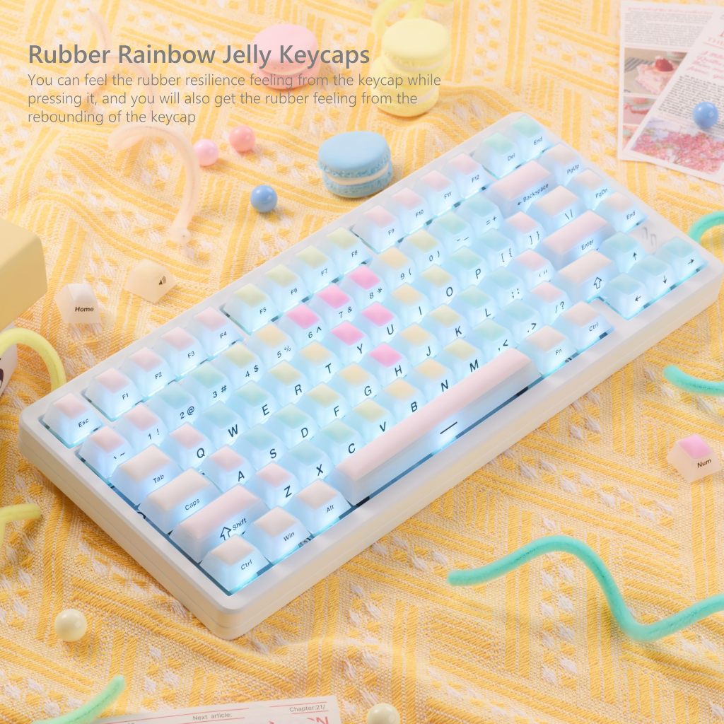 Voier 122 คีย์ Frosted Rainbow Transparent Keycaps โปรไฟล์เชอร์รี่ RGB Backlit Key Cap สําหรับ MX Switch คีย์บอร์ดเกมกล
