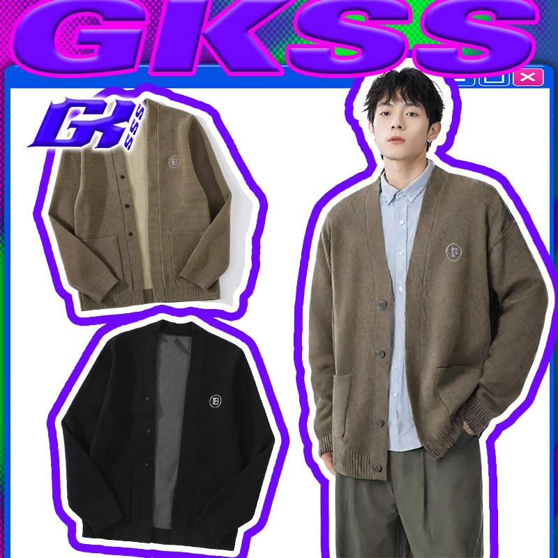 GKSSS เสื้อคาร์ดิแกนกันหนาว แขนยาว คอวี ผ้าถัก แบบลําลอง สไตล์เกาหลี สําหรับผู้ชาย