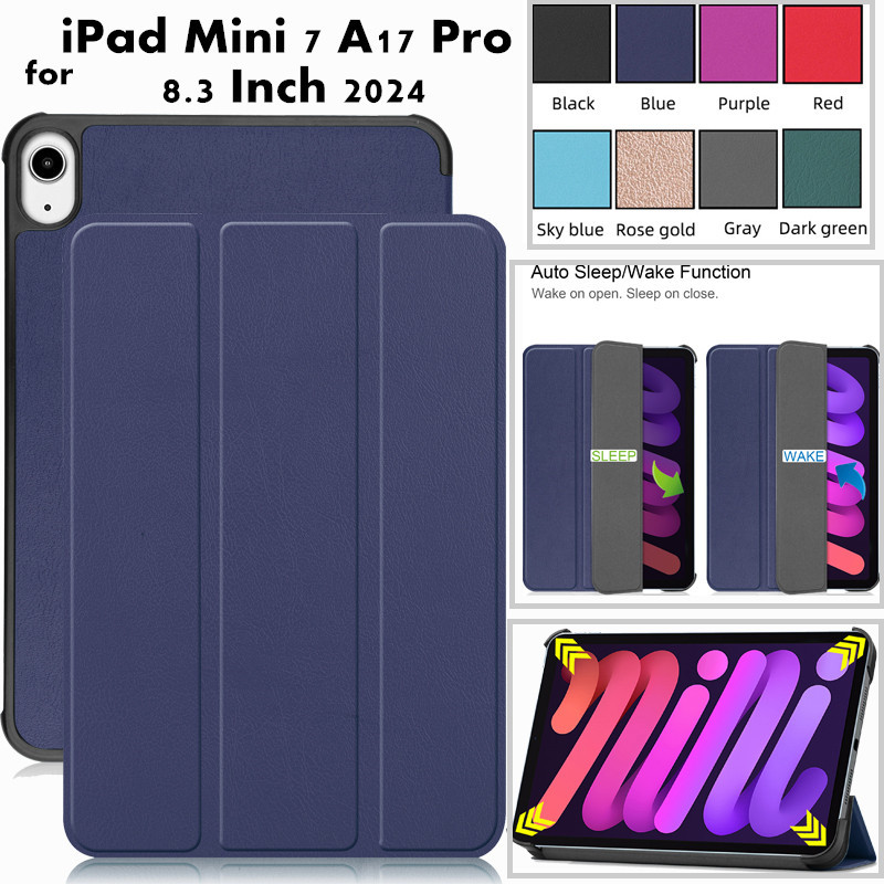 for iPad Mini 7 Mini7 A17 Pro 8.3 Inch Tablet Cover PU Leather Case with Auto Wake Function Stand Flip Case