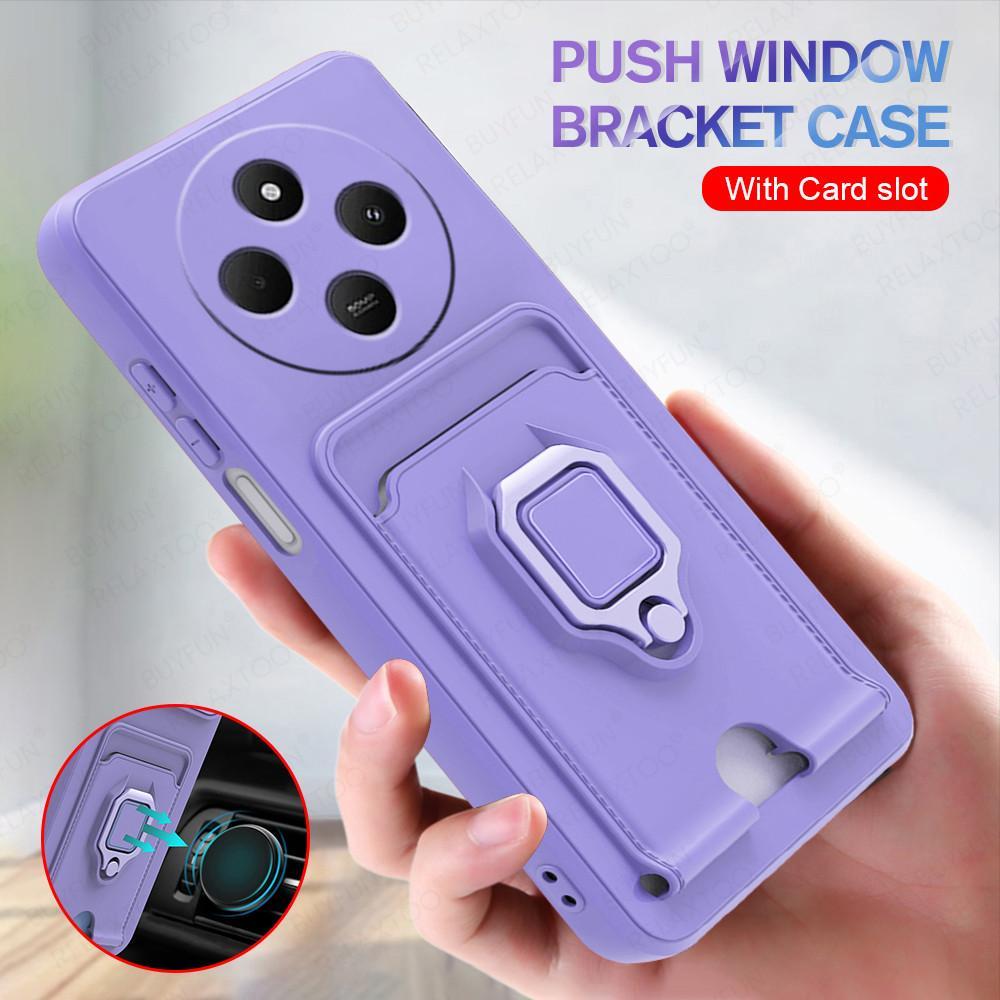 สําหรับ Xiaomi Redmi 14C 4G 2024 ปลอก Push ป้องกันกล้องซิลิคอนอ่อน Poco C75 Redmi14C Redmy 14C 2024 6.88 นิ้วรถแม่เหล็กช่องเสียบการ์ดแหวนปกหลัง