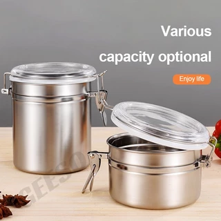 GEESO กระปุกสเตนเลส เก็บเมล็ดกาแฟ นมผง ชา ยาสูบ ให้ความชุ่มชื้น Stainless Steel Food Storage Container 550ML 800ML 950ML 1200ML