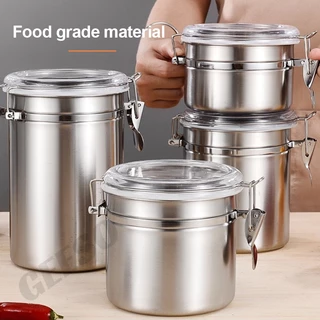 GEESO กระปุกสเตนเลส เก็บเมล็ดกาแฟ นมผง ชา ยาสูบ ให้ความชุ่มชื้น Stainless Steel Food Storage Container 550ML 800ML 950ML 1200ML