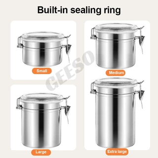 GEESO กระปุกสเตนเลส เก็บเมล็ดกาแฟ นมผง ชา ยาสูบ ให้ความชุ่มชื้น Stainless Steel Food Storage Container 550ML 800ML 950ML 1200ML