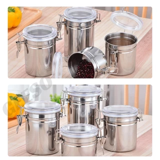 GEESO กระปุกสเตนเลส เก็บเมล็ดกาแฟ นมผง ชา ยาสูบ ให้ความชุ่มชื้น Stainless Steel Food Storage Container 550ML 800ML 950ML 1200ML