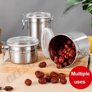GEESO กระปุกสเตนเลส เก็บเมล็ดกาแฟ นมผง ชา ยาสูบ ให้ความชุ่มชื้น Stainless Steel Food Storage Container 550ML 800ML 950ML 1200ML
