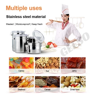 GEESO กระปุกสเตนเลส เก็บเมล็ดกาแฟ นมผง ชา ยาสูบ ให้ความชุ่มชื้น Stainless Steel Food Storage Container 550ML 800ML 950ML 1200ML