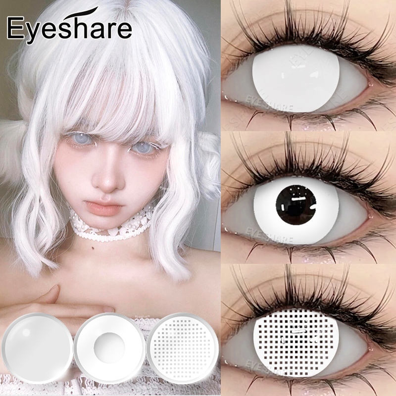 WHITEMESH PURE-WHITE คอนแทคเลนส์ สีขาว บิ๊กอาย14.5mm วันฮาโลวีน บทบาทสมมติ คอนแทคเลนส์ผี cosplay