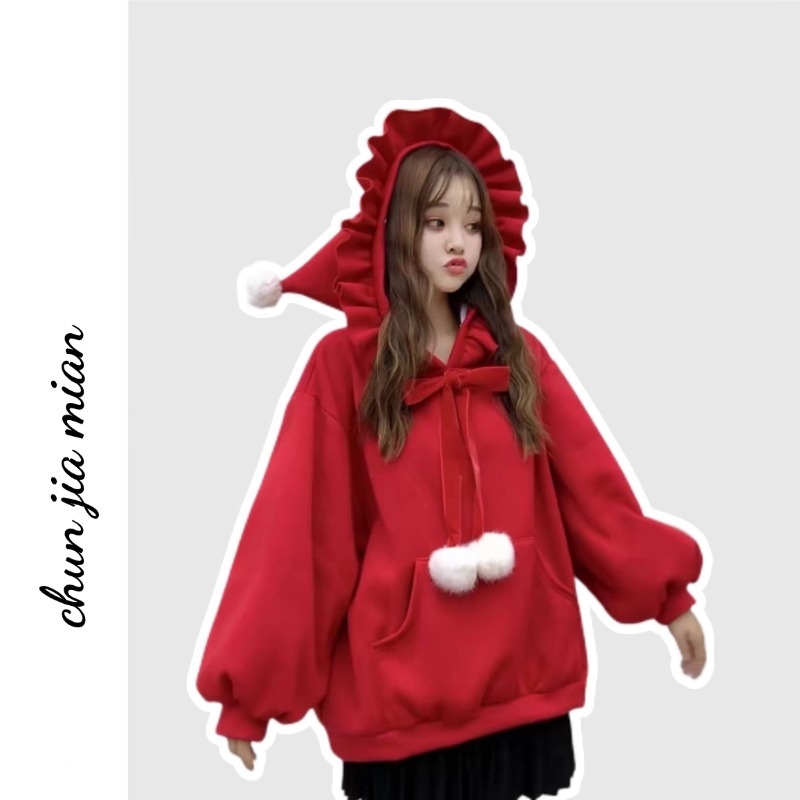 Chunjiamian ผู้หญิงเสื้อกันหนาว hooded กํามะหยี่หนาหลวมน่ารักเสื้อแจ็คเก็ต tops