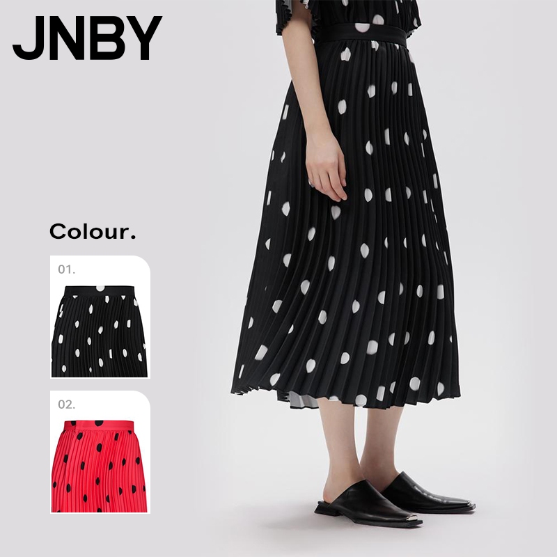 Jnby กระโปรงพลีท พิมพ์ลายจุดทรงเอ 5N7D16100