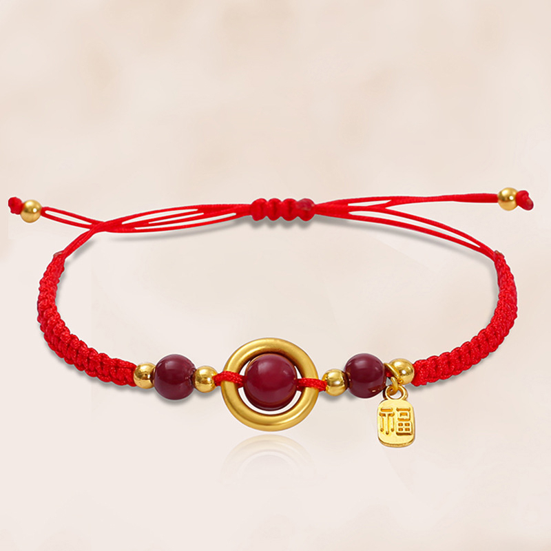 Zhengyou Ping An Buckle Hollow out Lucky Brand Diamond Knot สร้อยข้อมือเชือกสีแดง Blessing Gift