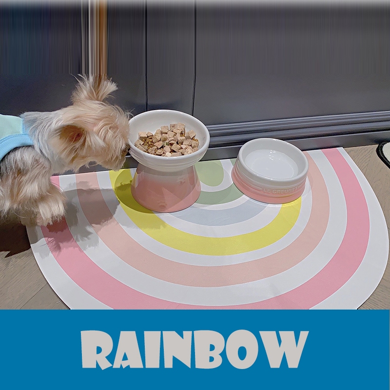 แผ่นรองจานสัตว์เลี้ยง แผ่นรองจานสัตว์เลี้ยง แมวสุนัข Rainbow Placemat ชาม Creative Rainbow การ์ตูนรูปแบบกันน้ําสัตว์เลี้ยง Placemat