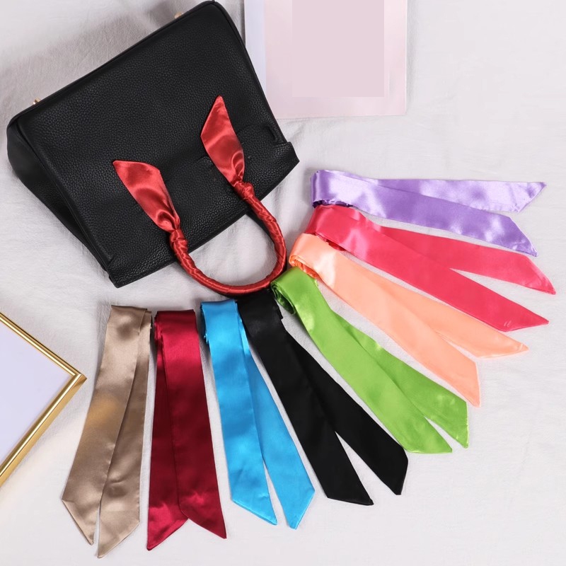 สีทึบผ้าพันคอผ้าไหมขนาดเล็กสุภาพสตรี Hairband Headwear กระเป๋าถือริบบิ้นใหม่