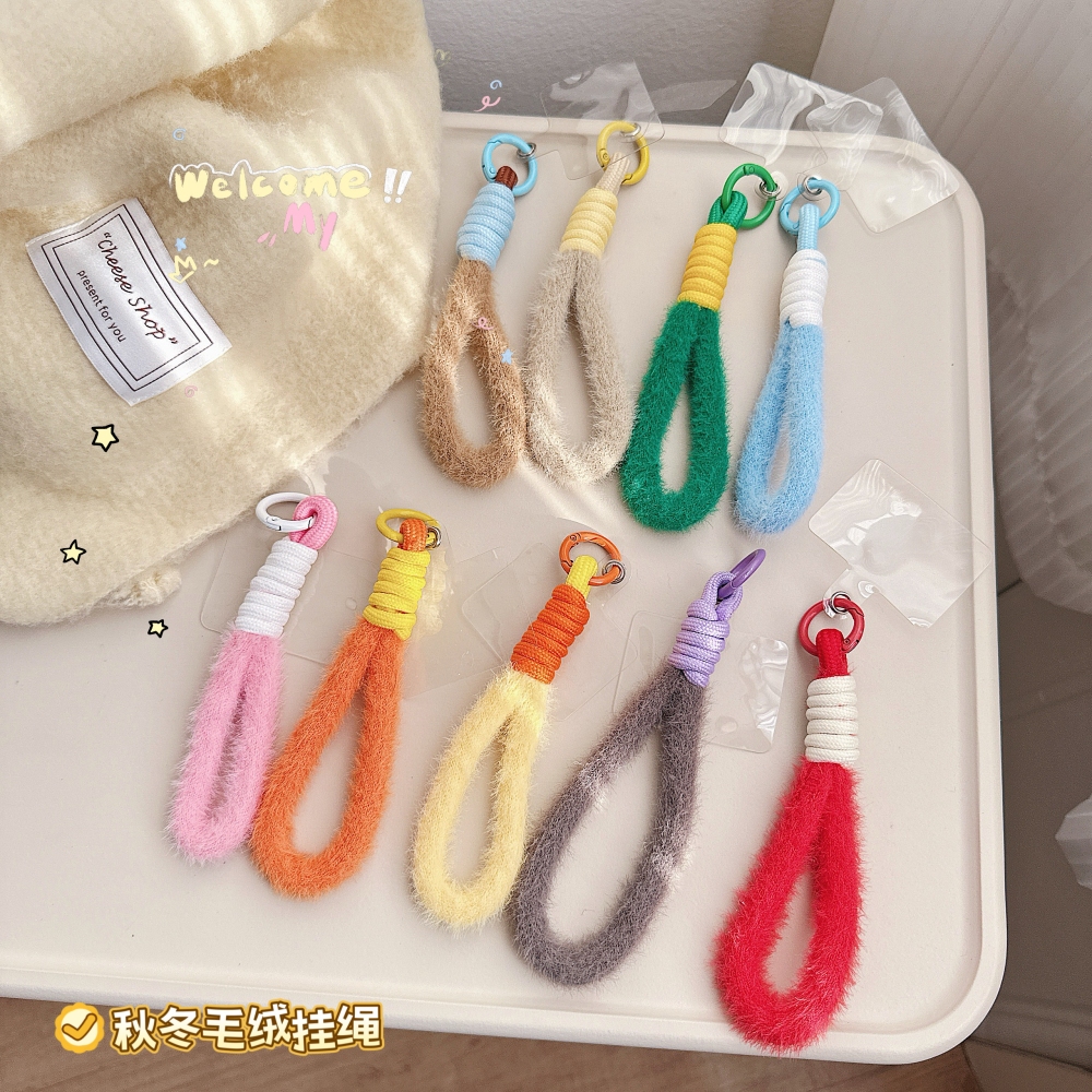 ฤดูหนาวตุ๊กตาเชือกเส้นเล็กที่มีสีสันโทรศัพท์สายคล้องกระเป๋า แถบ แถบ แถบกุญแจ แขวนอุปกรณ์กางเกงสไตล์ ต่อต้าน-ลอส พวงกุญแจข้อมือเชือก