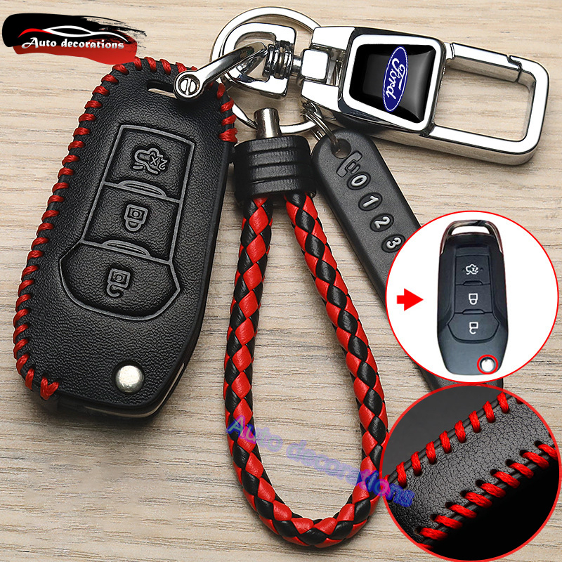 Ford EVEREST/Ranger Ecosport Fiesta Explorer ปลอกกุญแจ Ford เคสกุญแจรถ หนังวัว กระเป๋าใส่กุญแจ พวงกุ