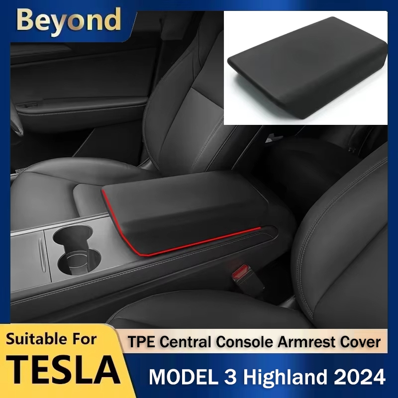 ปลอกหุ้มที่วางแขนสำหรับ Tesla Model 3 Highland 2024 เคส TPE แบบนิ่มที่หุ้มคอนโซลกลางรถ ปลอกหุ้มที่วางแขนพร้อมสลัก แผ่นรองที่วางแขน อุปกรณ์เสริม
