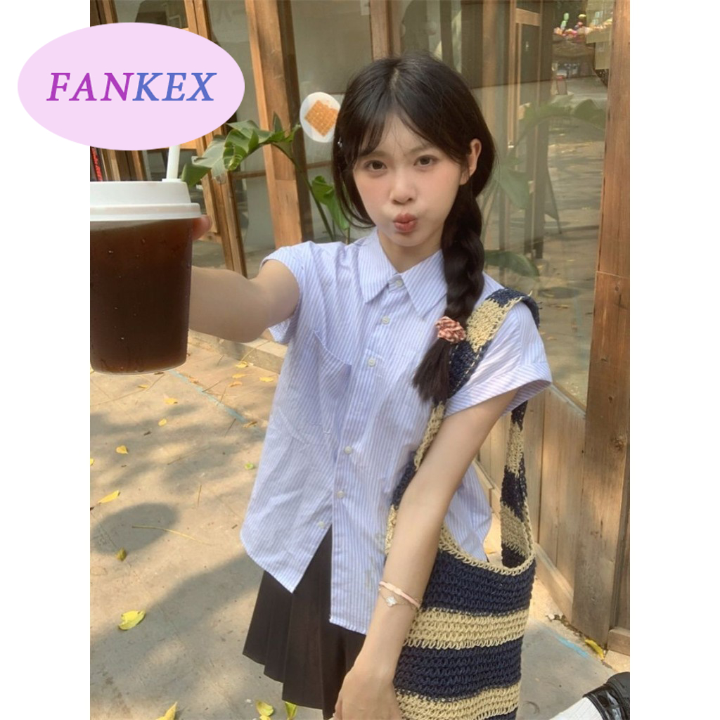 เสื้อโปโลคอลายเรียบง่ายสำหรับผู้หญิง / ฤดูร้อน 2024 แฟชั่นใหม่แขนสั้น / หลวมน่ารักด้านบน