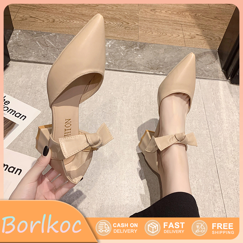 Borlkoc รองเท้าส้นสูง 5 นิ้ว รองเท้าสวยๆ รองเท้ามีส้นเรียบหรูดูแพง สีหลากหลาย เหมาะกับทุกโอกาส