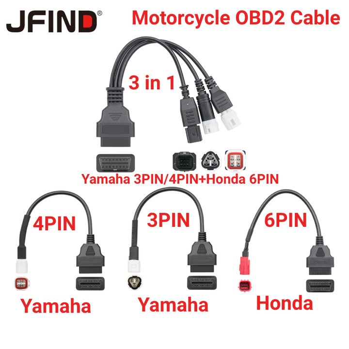 【Local stock】สําหรับ Yamaha Motobike 3PIN 4PIN OBD 2 สาย OBD 2 สายเชื่อมต่อรถจักรยานยนต์สําหรับ HONDA Moto 6PIN ถึง 16PIN OBD2 วินิจฉัยสายเชื่อมต่อ