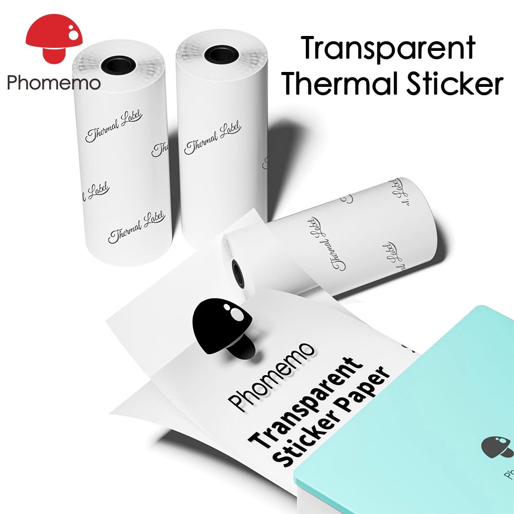 Phomemo สติ๊กเกอร์ฉลากความร้อนโปร่งใส ขนาด 50 มม. สำหรับเครื่องพิมพ์ความร้อน T02 M02 M03 M04AS(3 ม้วน)