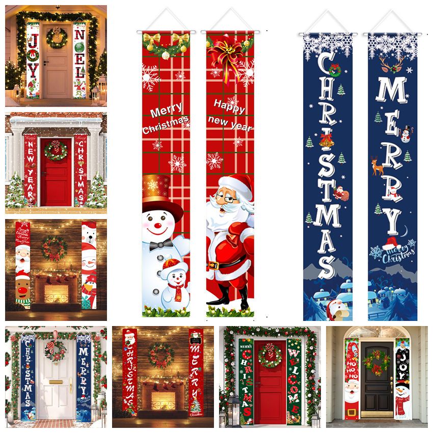 2 ชิ้น Grinch Merry Christmas แบนเนอร์ 2025 เครื่องประดับคริสต์มาสตกแต่งบ้านประตู Happy New Year แบนเนอร์ตกแต่งคริสต์มาส