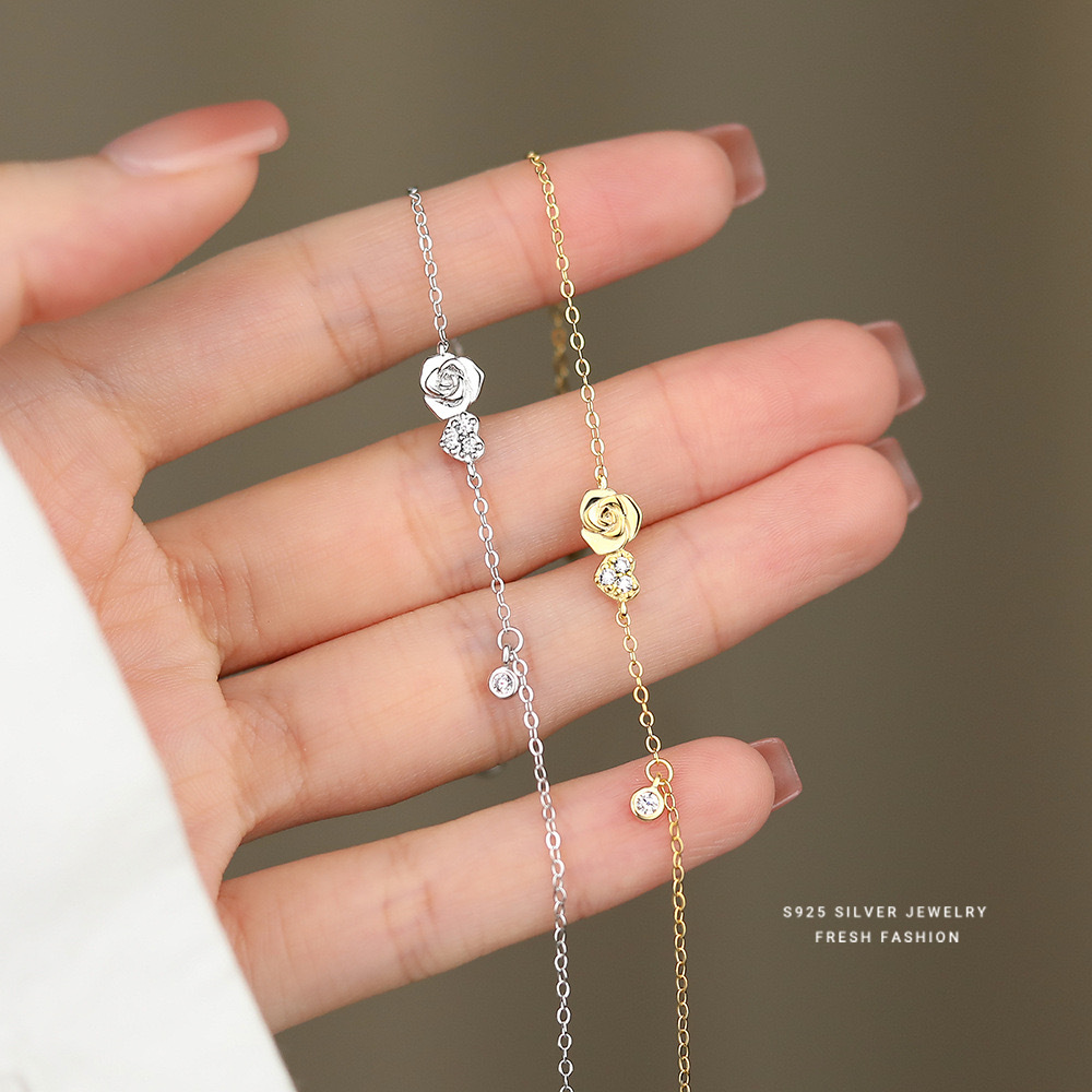 ✦ สร้อยข้อมือ Venorix เงินแท้ 925 ✦ ลายหัวใจและกุหลาบ ชุบทอง 14K เรียวเล็ก ✦ โรแมนติก น่ารัก หวานเซ็กซี่สุดๆ ของขวัญของฝาก ✦