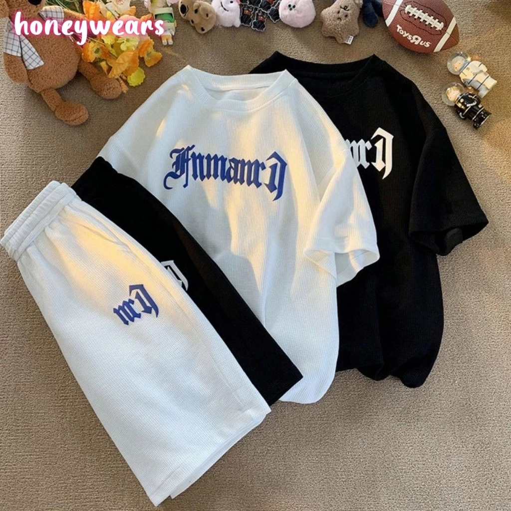 honeywears⚡️พร้อมส่ง⚡️ชุดเด็กผู้ชายสองชิ้น เสื้อแขนสั้นกางเกงขาสั้น สไตล์เกาหลี หล่อๆ แฟชั่น สไตล์เกาหลี ฤดูร้อน ไซส์ 120-160
