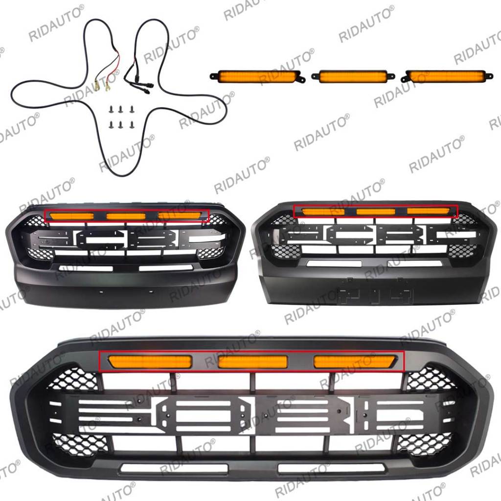 Amber สีเหลืองสีขาว 3PCS ไฟ LED Bar ชุดสําหรับ HMT หลังการขาย Raptor Grille Fit สําหรับ 2015-2021 FORD RANGER T7 T8